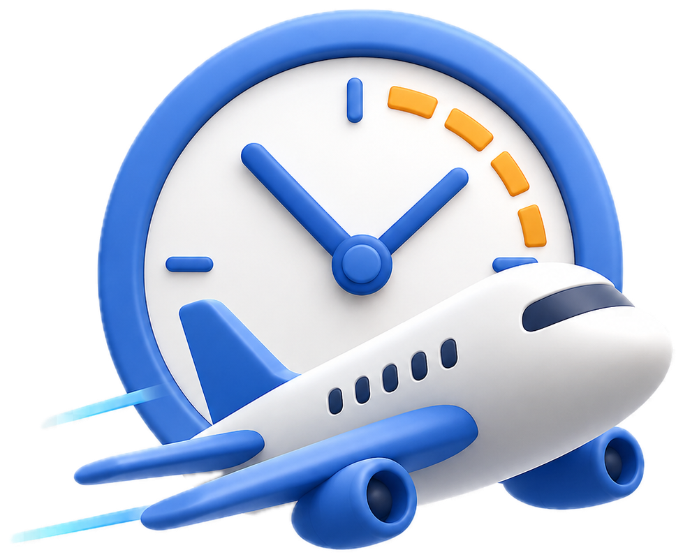 Aeroplane flying past a clock
